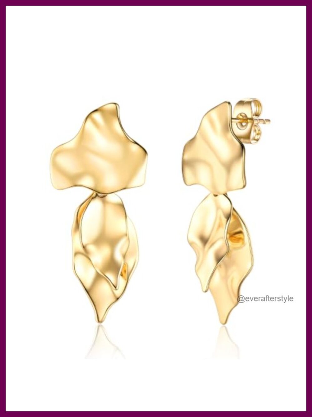 Silver Tone Abstract Crinkle Leaf Drop Earrings Minimalist Wavy Statement